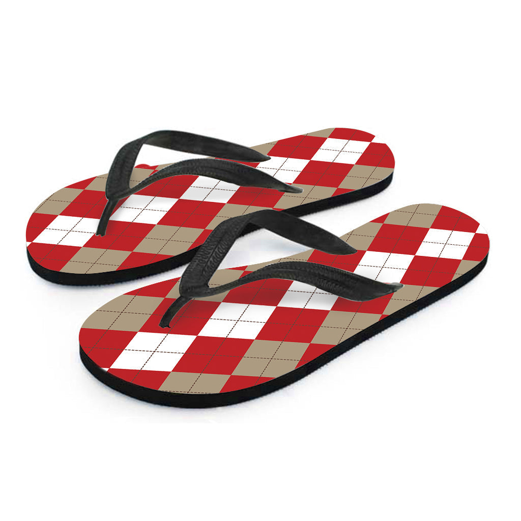 Beige, Red, and White Argyle Hawaiian Flip Flops: The Perfect Addition to Your Hawaiian Outfit - 2