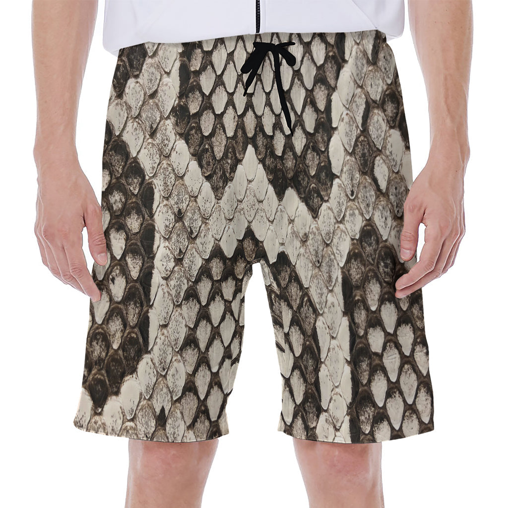 Beige Snakeskin Print Hawaiian Men&#39;s Beach Shorts for Stylish Island Vibes - 1