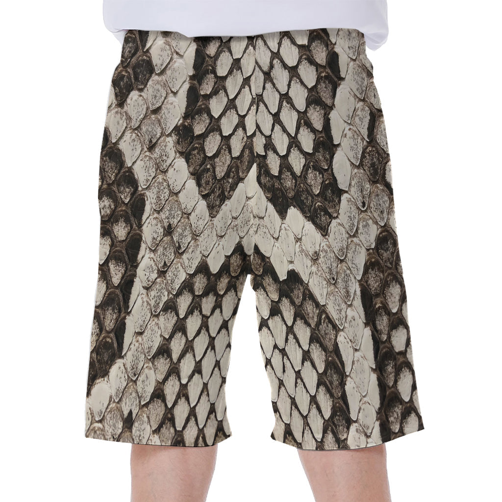 Beige Snakeskin Print Hawaiian Men&#39;s Beach Shorts for Stylish Island Vibes - 2