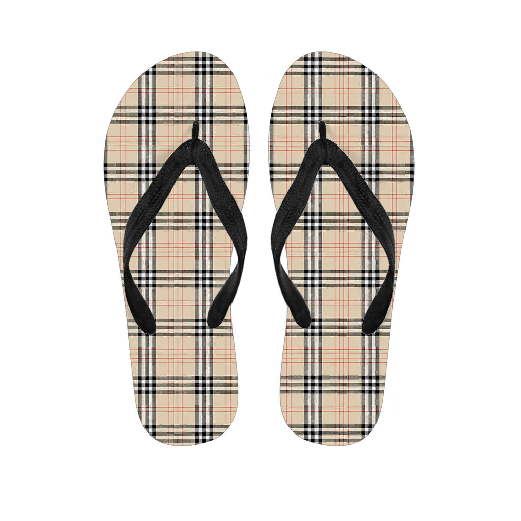 Beige Tartan Pattern Hawaiian Flip Flops - Complete Your Tropical Look! - 1