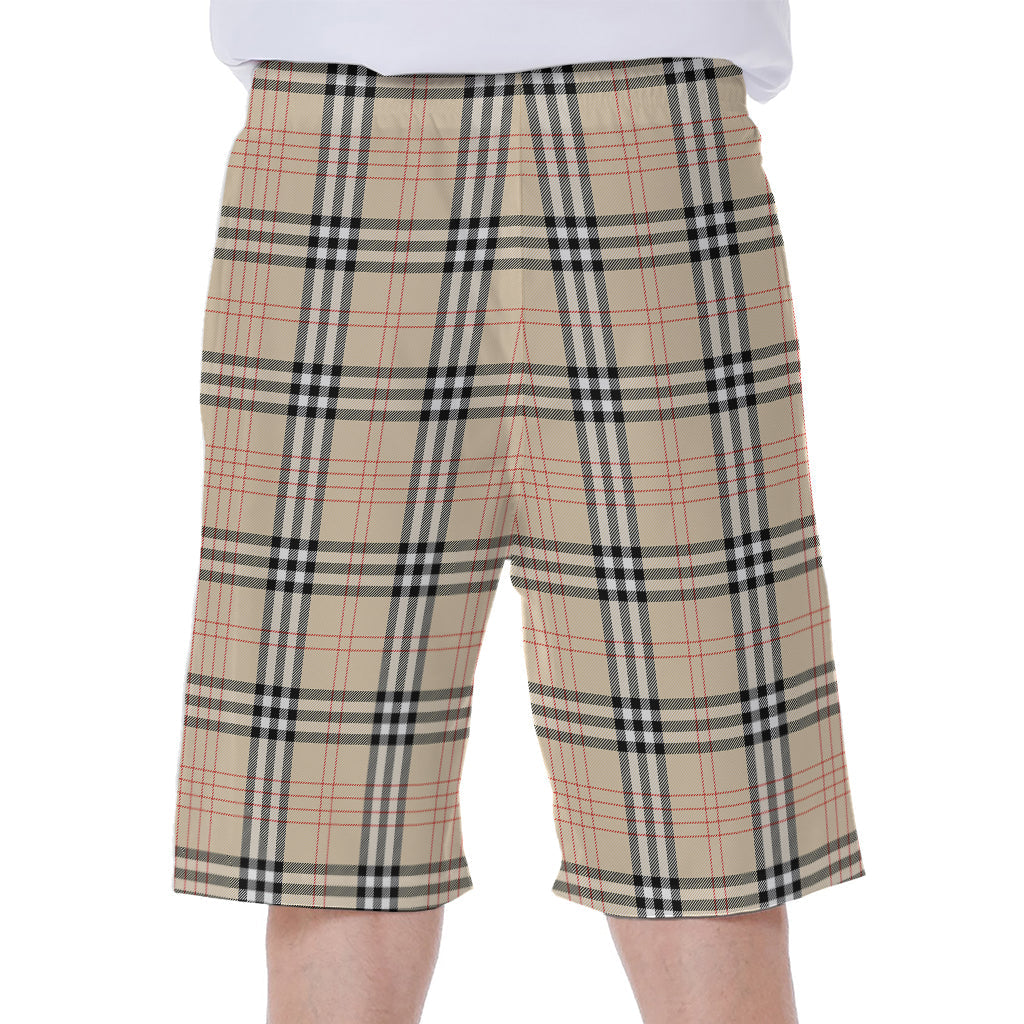 Beige Tartan Pattern Print Hawaiian Men&#39;s Beach Shorts - 2