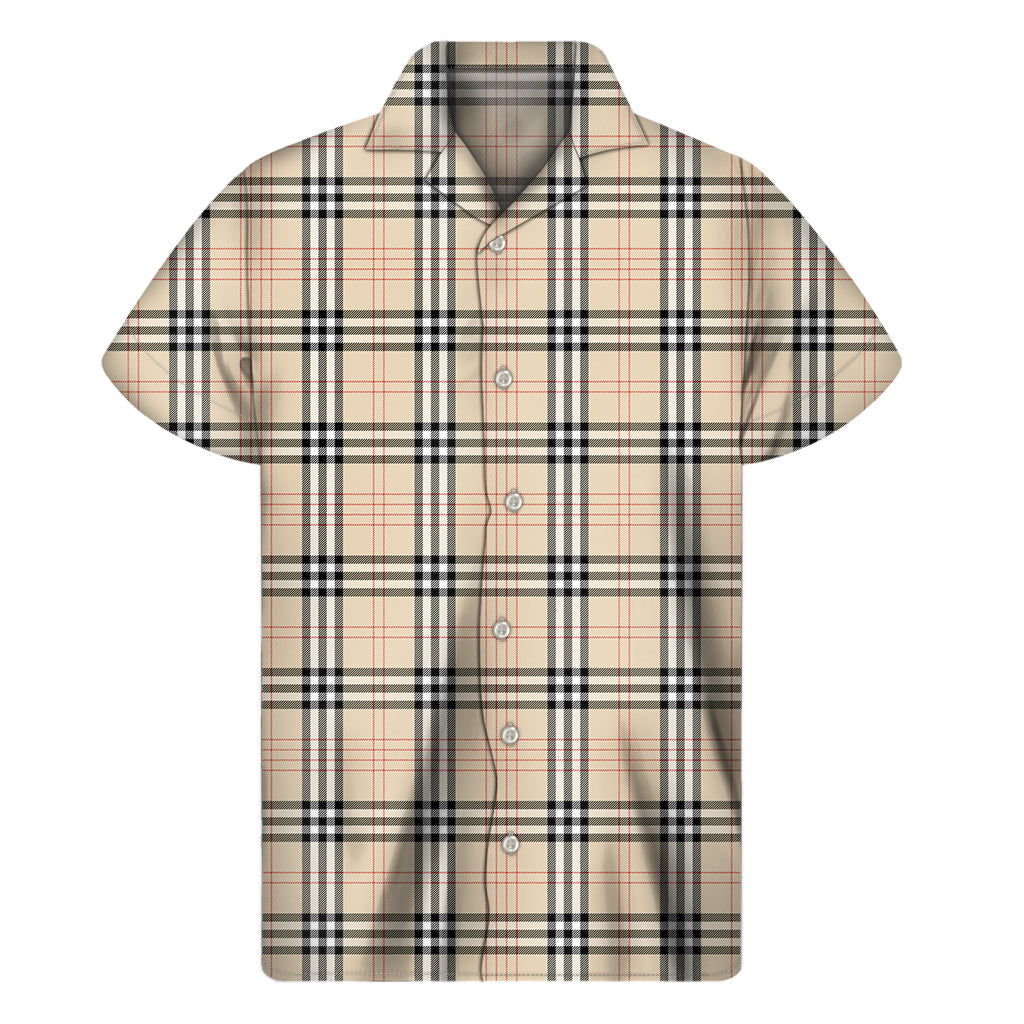 Beige Tartan Pattern Hawaiian Short Sleeve Shirt for Men - 1