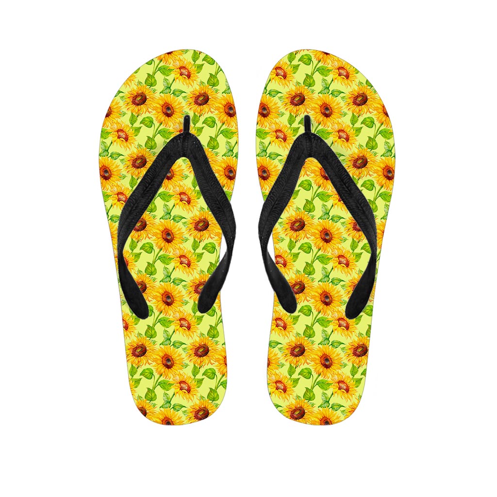 Beige Watercolor Sunflower Pattern Hawaiian Flip Flops: Complete Your Tropical Outfit - 1