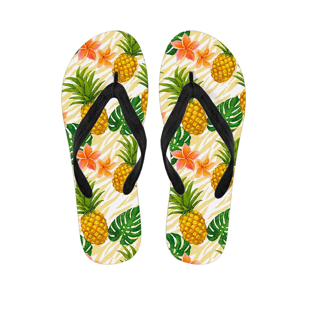 Beige Zebra Pineapple Pattern Hawaiian Flip Flops: A Stylish Island-Inspired Look - 1