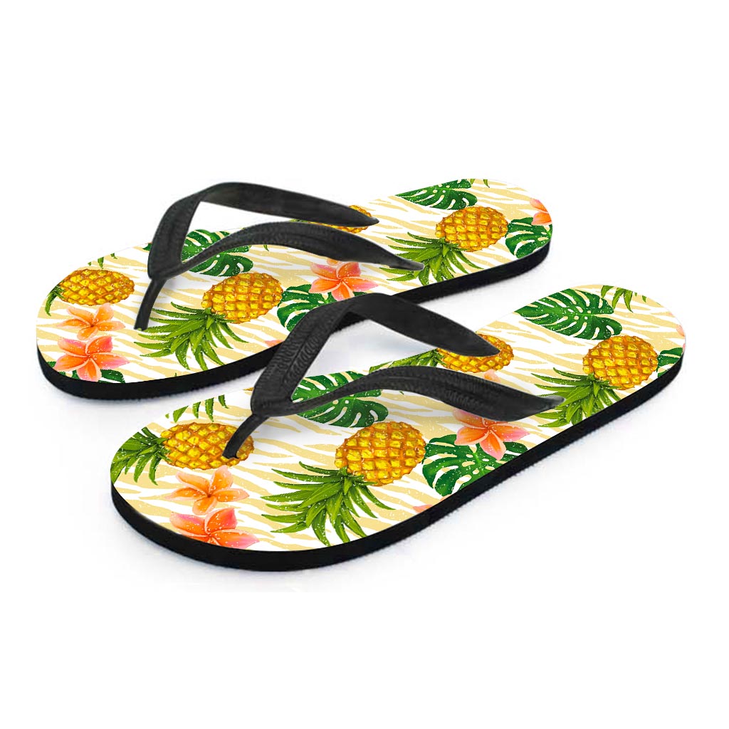 Beige Zebra Pineapple Pattern Hawaiian Flip Flops: A Stylish Island-Inspired Look - 2