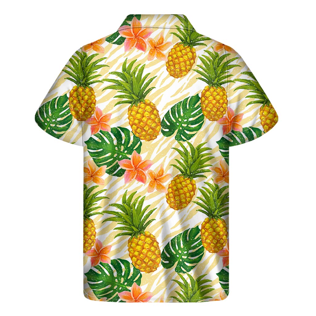 Beige Zebra Pineapple Hawaiian Mens Short Sleeve Shirt - 2