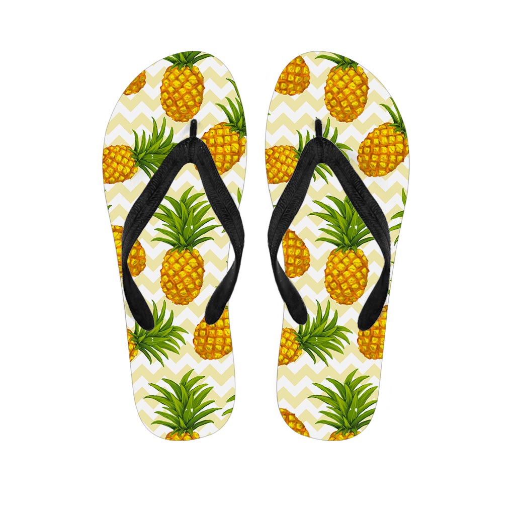 Beige Zig-Zag Pineapple Pattern Hawaiian Flip Flops: The Perfect Accessory for Your Tropical Outfit - 1