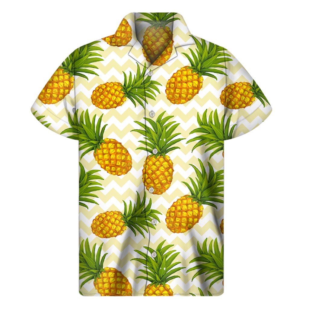 Beige Zig-Zag Pineapple Hawaiian Short Sleeve Shirt - 1