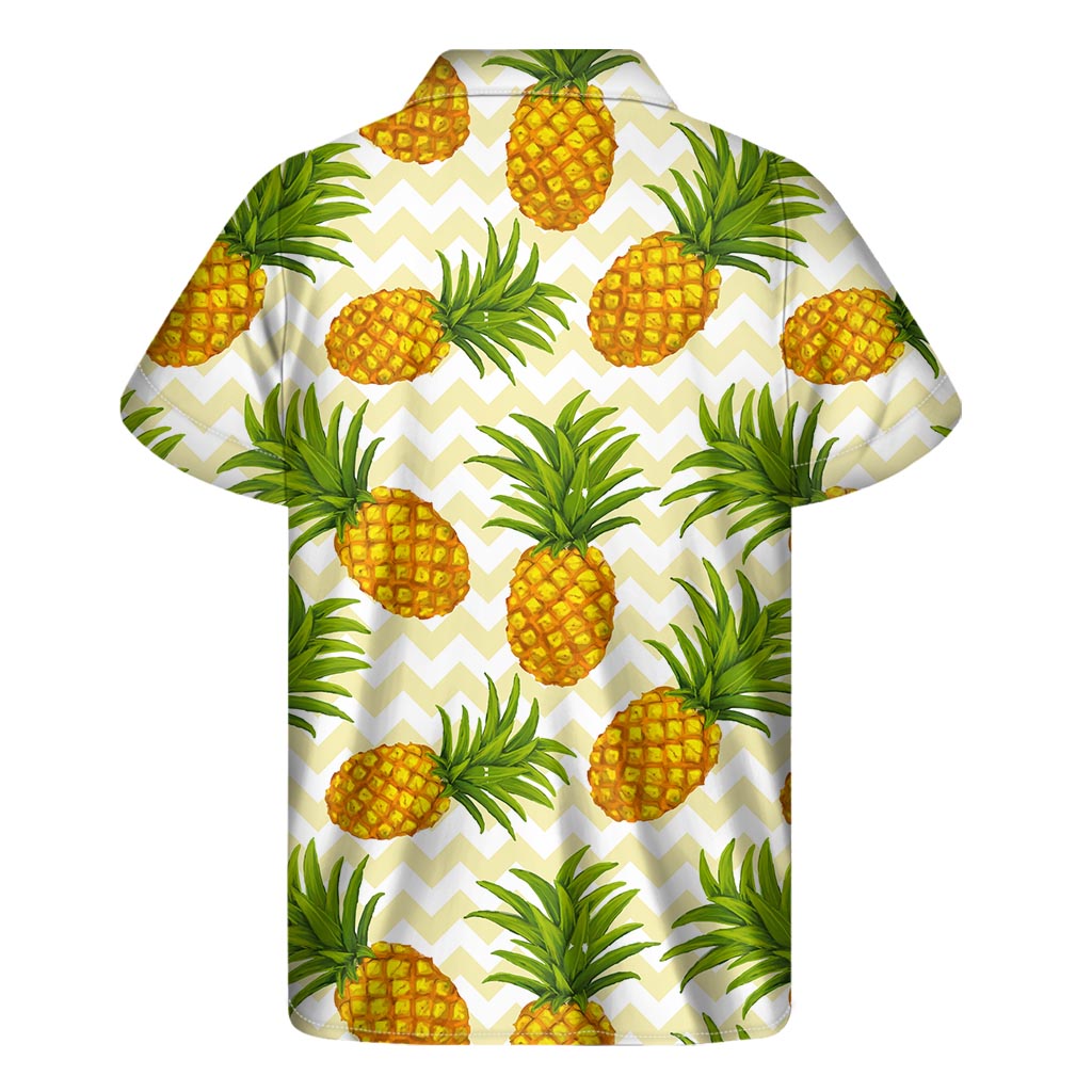 Beige Zig-Zag Pineapple Hawaiian Short Sleeve Shirt - 2