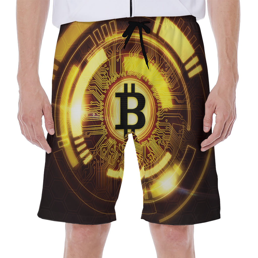 Bitcoin Crypto Symbol Print Hawaiian Men&#39;s Beach Shorts - 1