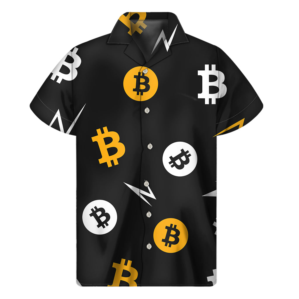 Bitcoin Symbol Pattern Hawaiian Short Sleeve Shirt for Men - 1