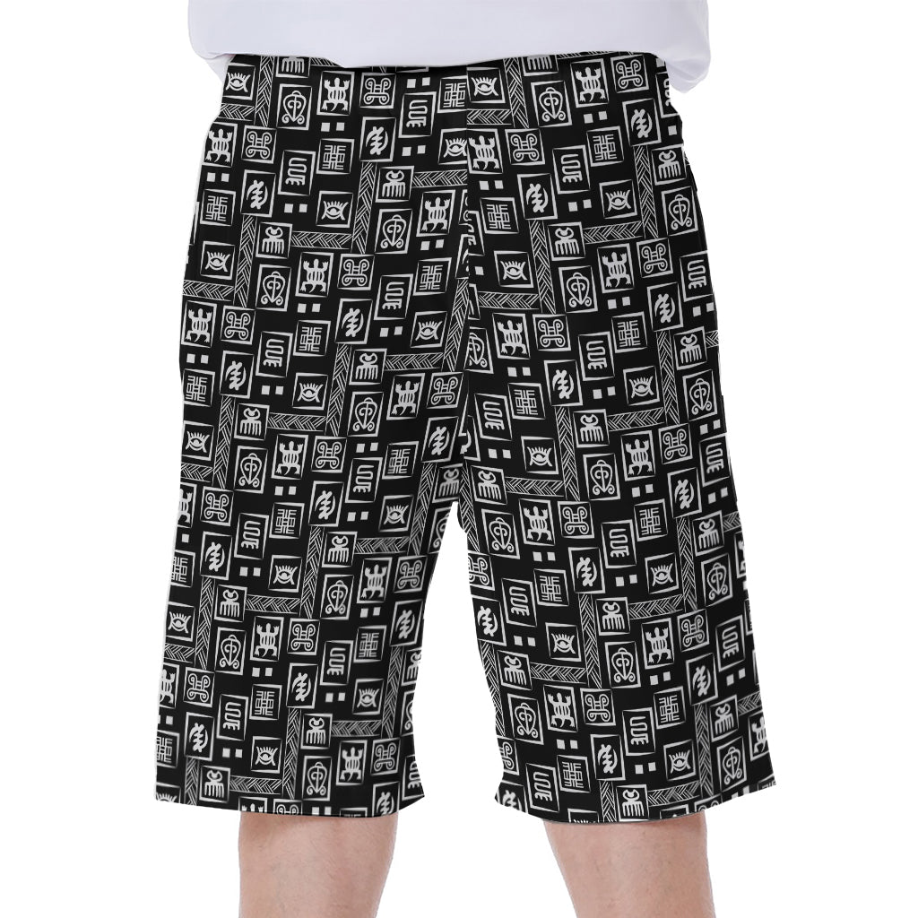 Black Adinkra Symbols Hawaiian Men&#39;s Beach Shorts - 2