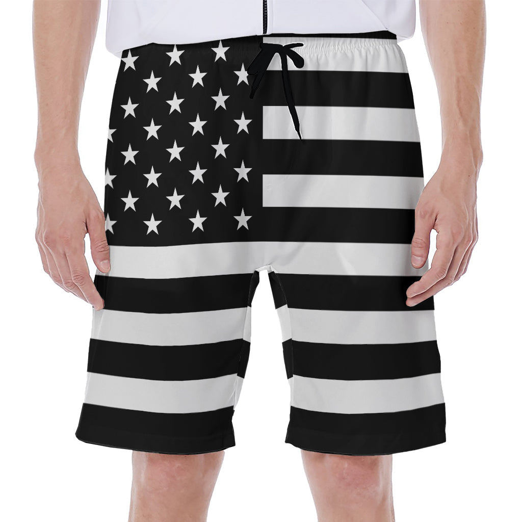 Black American Flag Hawaiian Men's Beach Shorts - 1