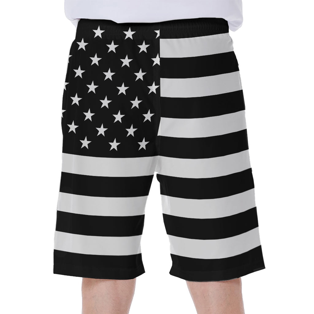 Black American Flag Hawaiian Men's Beach Shorts - 1