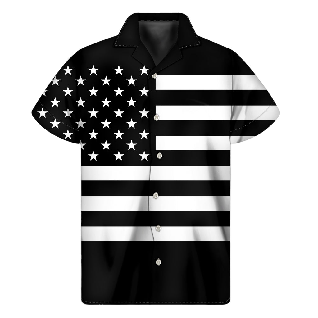 Black Hawaiian American Flag Print Short Sleeve Shirt for Men - 1