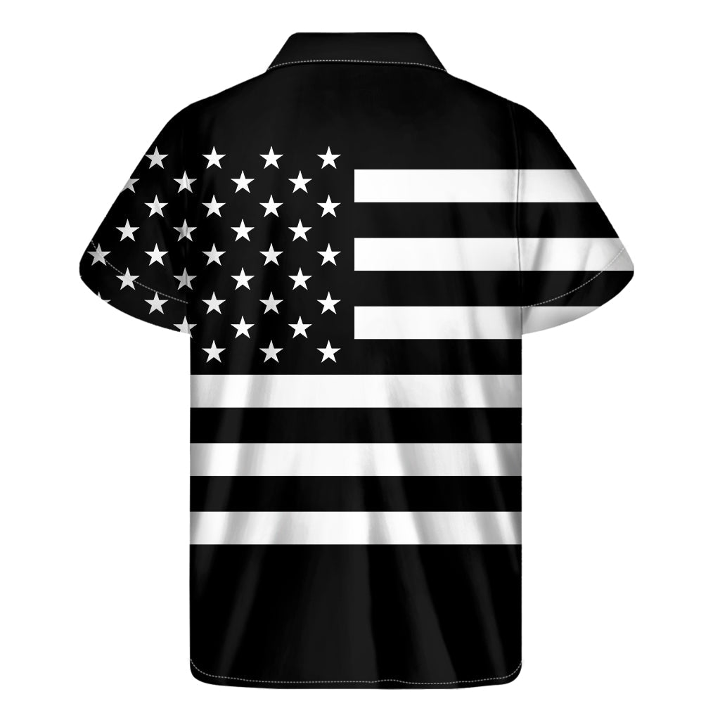 Black Hawaiian American Flag Print Short Sleeve Shirt for Men - 2