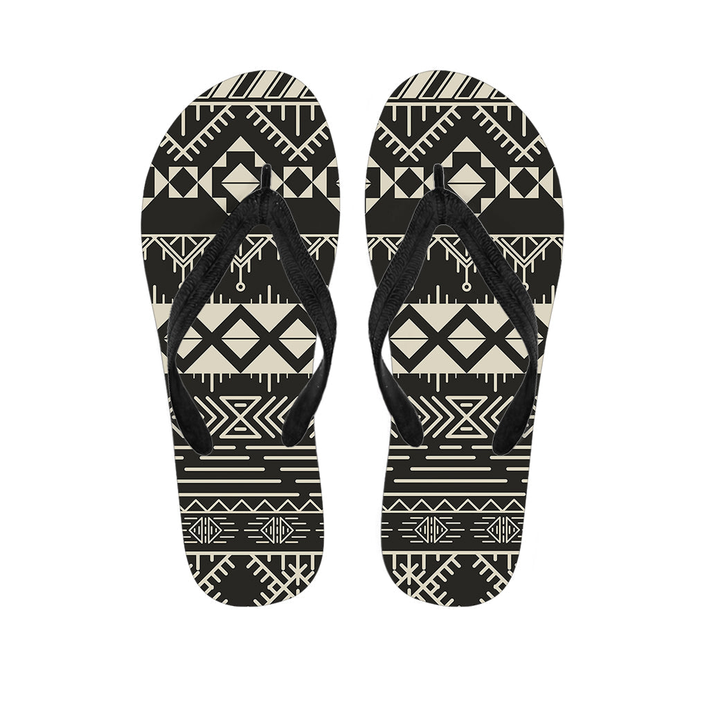 Black and Beige Aztec Pattern Hawaiian Flip Flops: Complete Your Island Style - 1