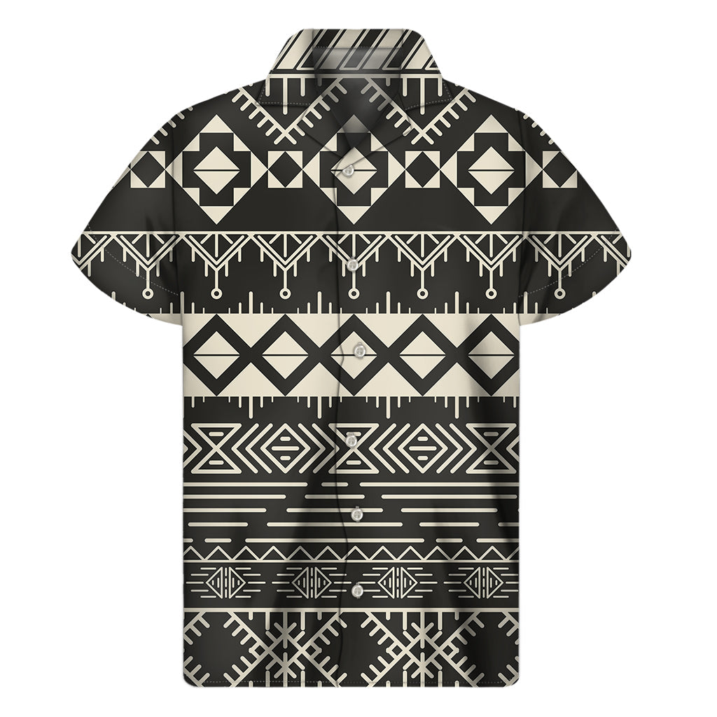 Black and Beige Aztec Pattern Hawaiian Style Short Sleeve Shirt - 1