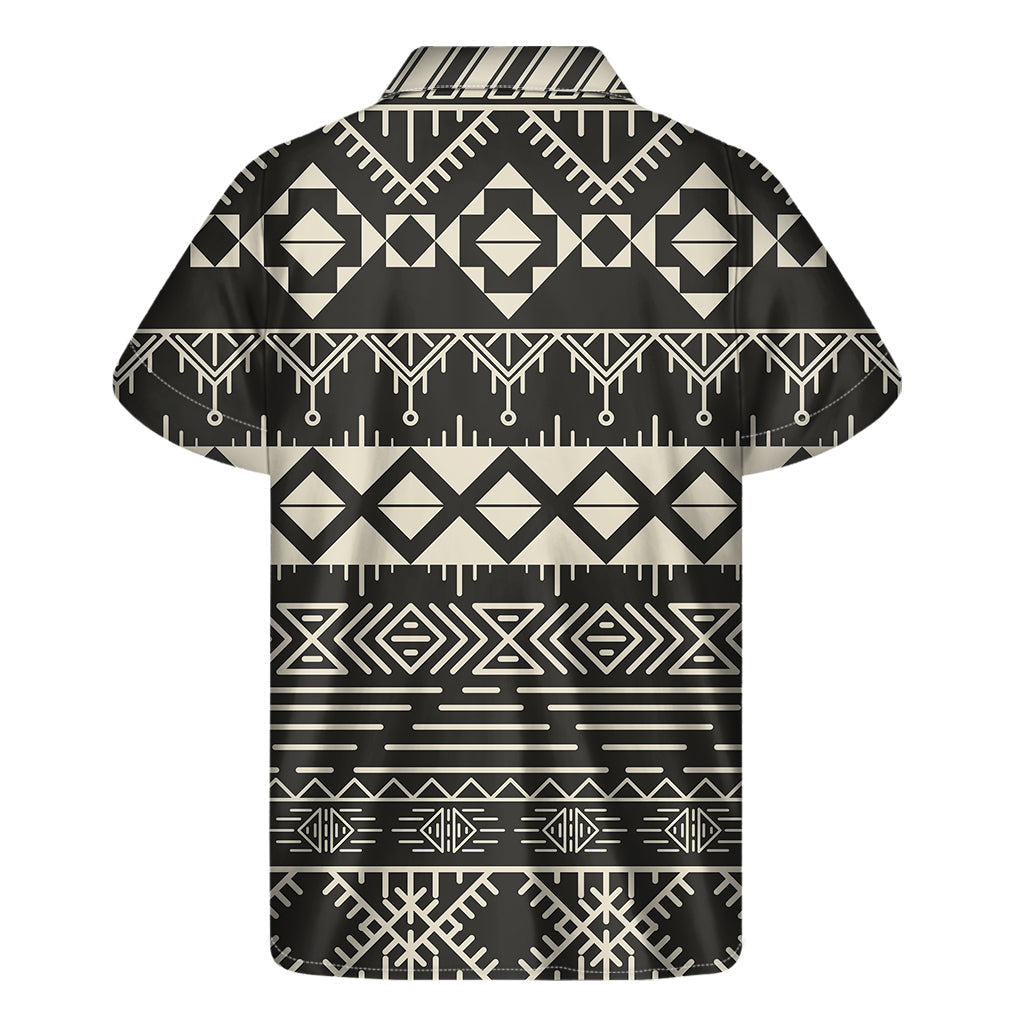 Black and Beige Aztec Pattern Hawaiian Style Short Sleeve Shirt - 2