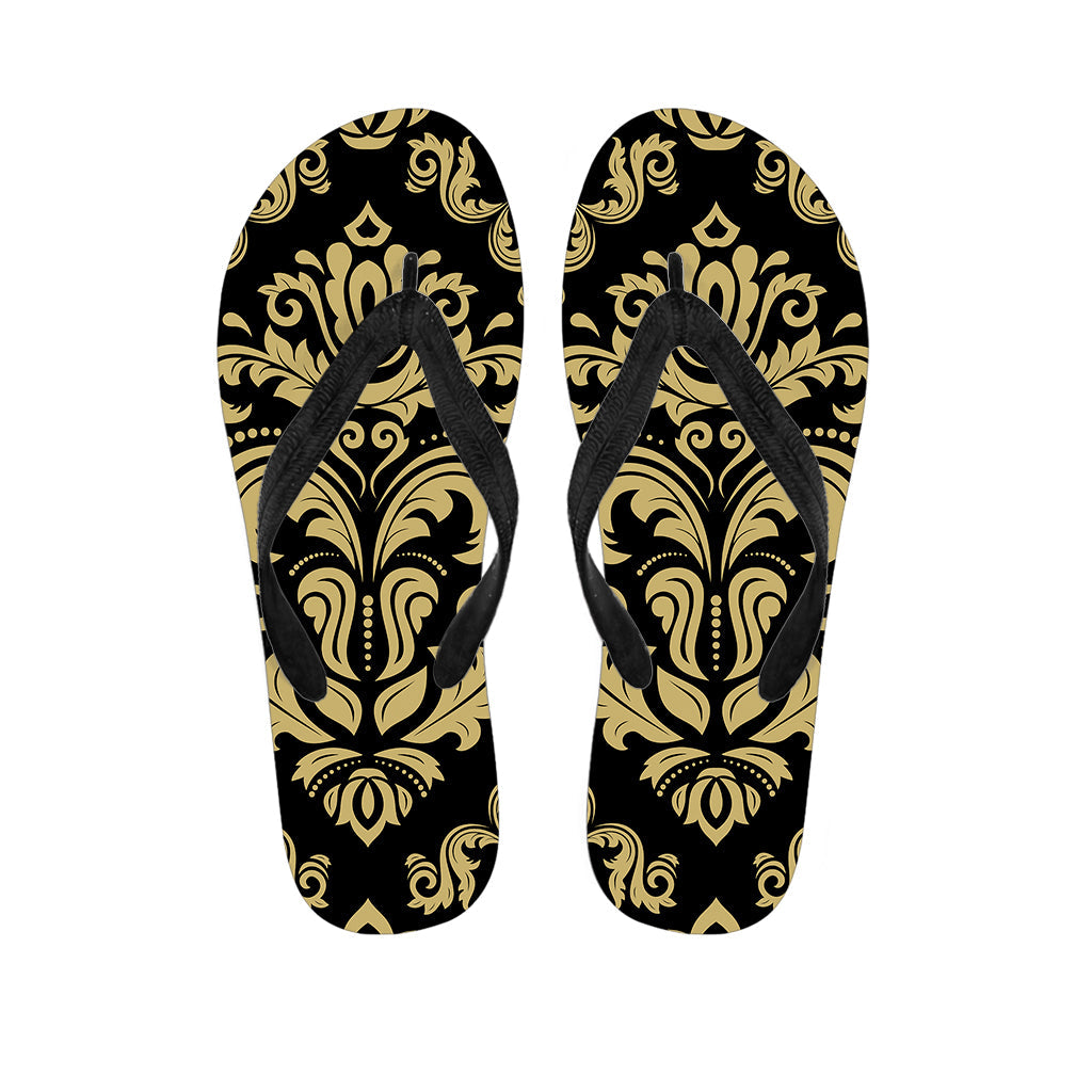 Black and Beige Damask Pattern Hawaiian Flip Flops: The Perfect Addition to Your Aloha Attire - 1