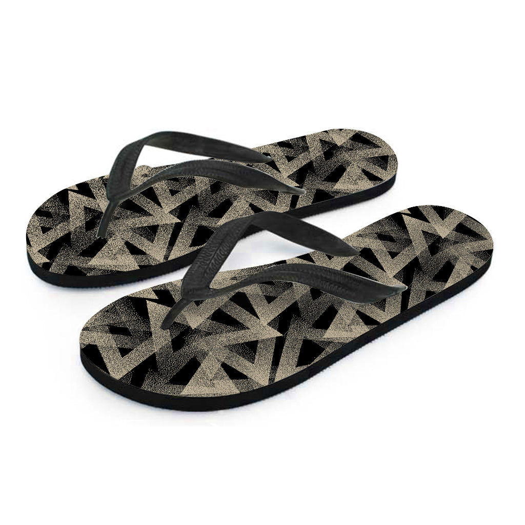 Black and Beige Geometric Triangle Print Hawaiian Flip Flops - Your Stylish Island Statement - 2