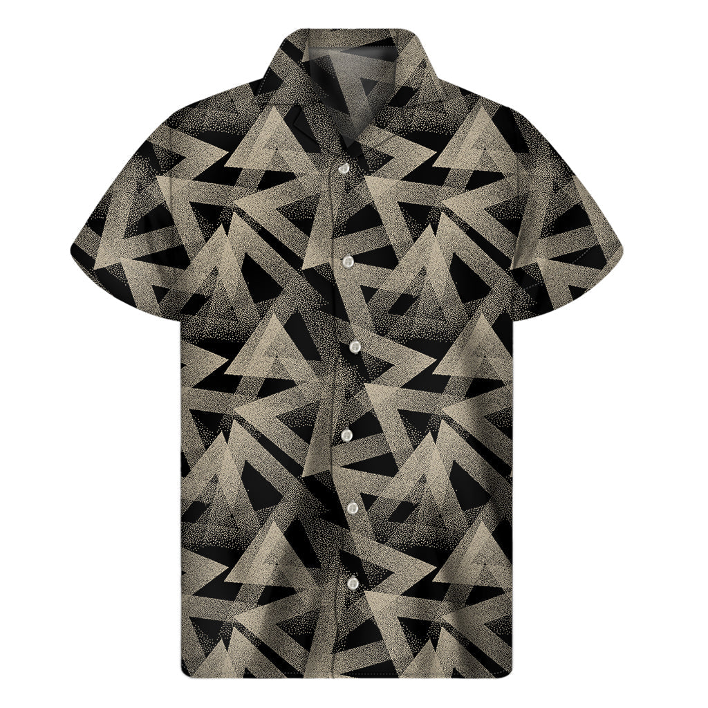 Black and Beige Geometric Triangle Hawaiian Style Short Sleeve Shirt - 1