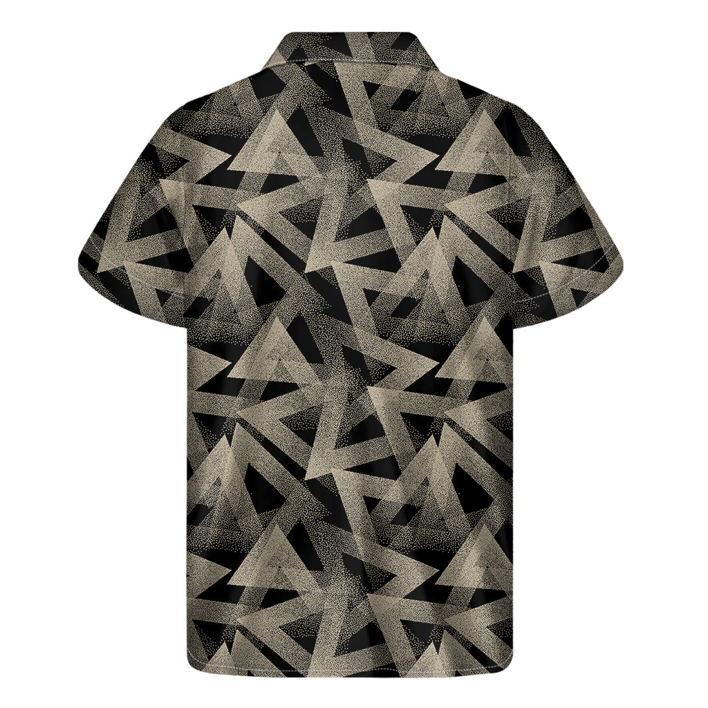 Black and Beige Geometric Triangle Hawaiian Style Short Sleeve Shirt - 2