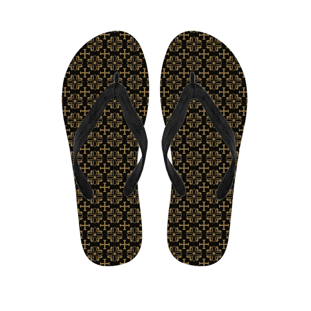 Black and Beige Orthodox Pattern Hawaiian Flip Flops - 1