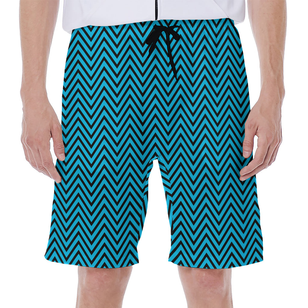 Black and Blue Chevron Pattern Hawaiian Men's Beach Shorts - 1