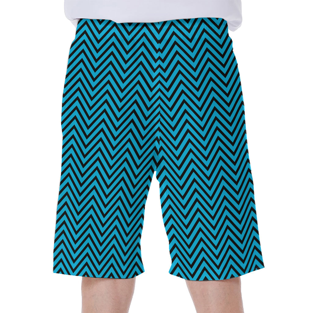 Black and Blue Chevron Pattern Hawaiian Men's Beach Shorts - 1