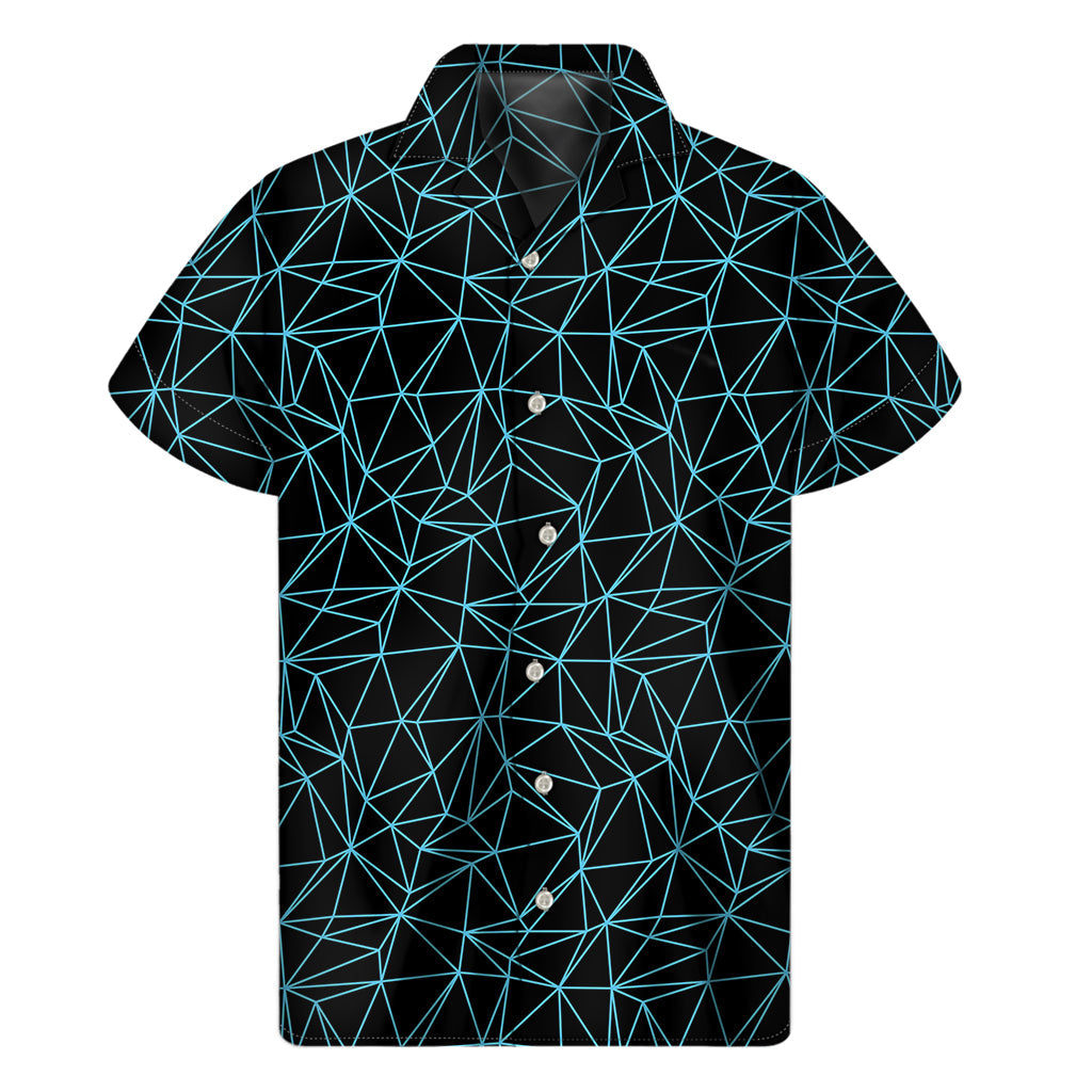 Black and Blue Geometric Mosaic Print Hawaiian Short Sleeve Shirt - 1