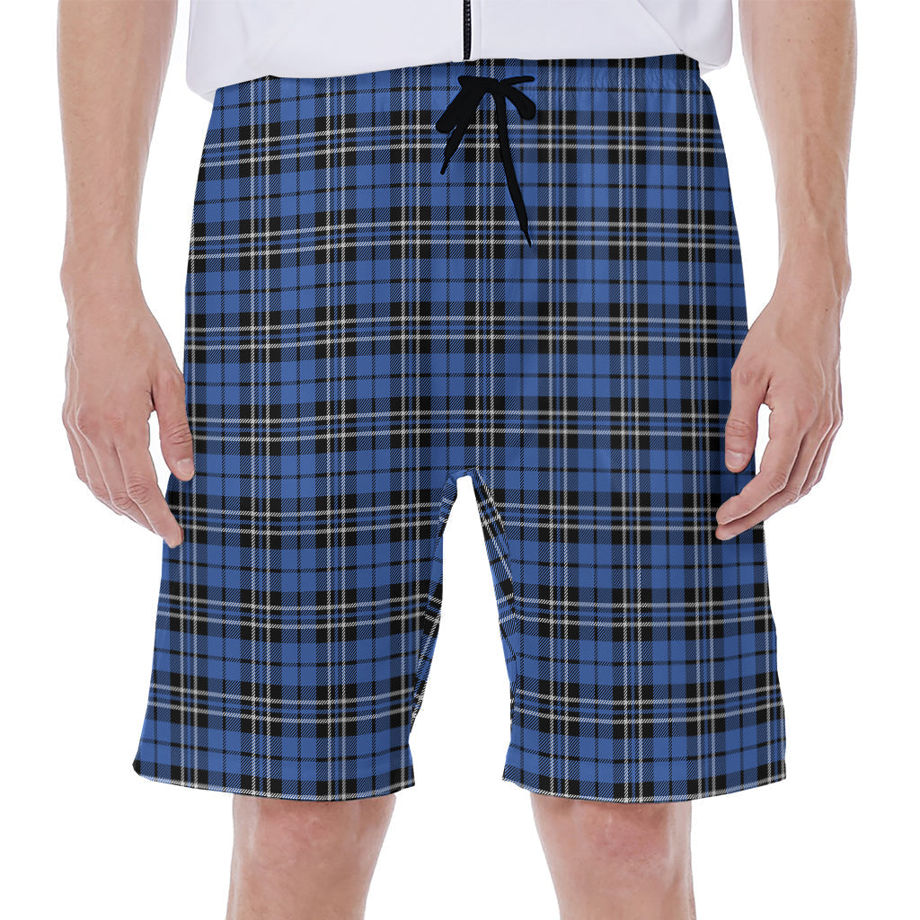 Black and Blue Tartan Pattern Men's Hawaiian Beach Shorts - 1