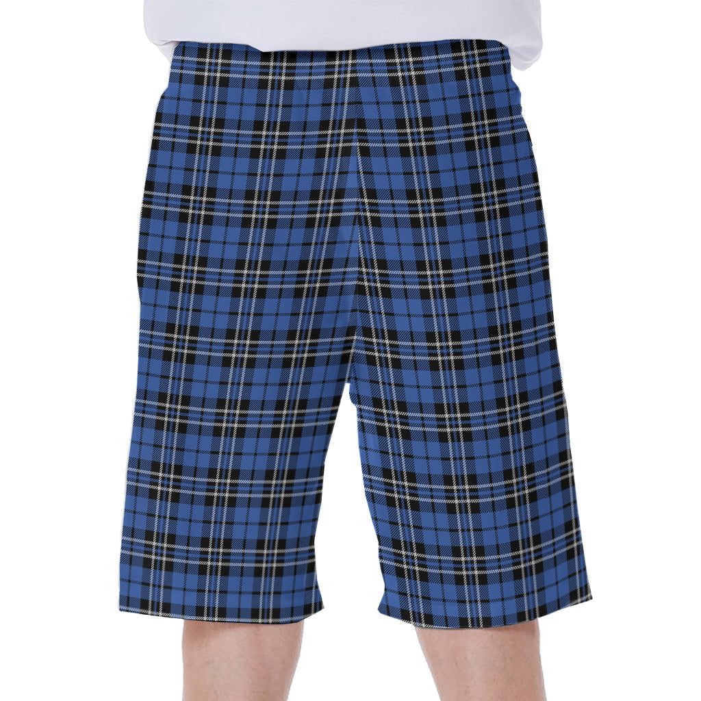 Black and Blue Tartan Pattern Men's Hawaiian Beach Shorts - 1