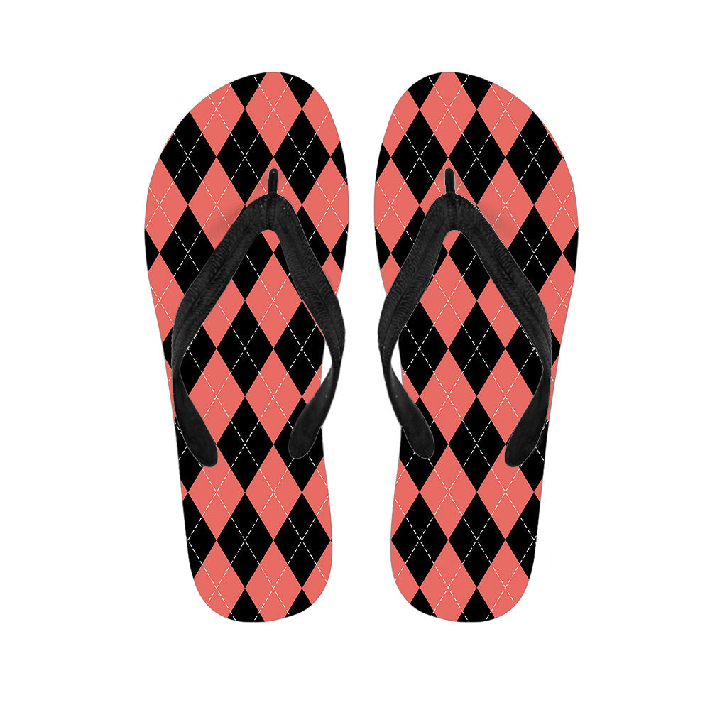 Black and Coral Argyle Pattern Hawaiian Flip Flops: Step into Style - 1