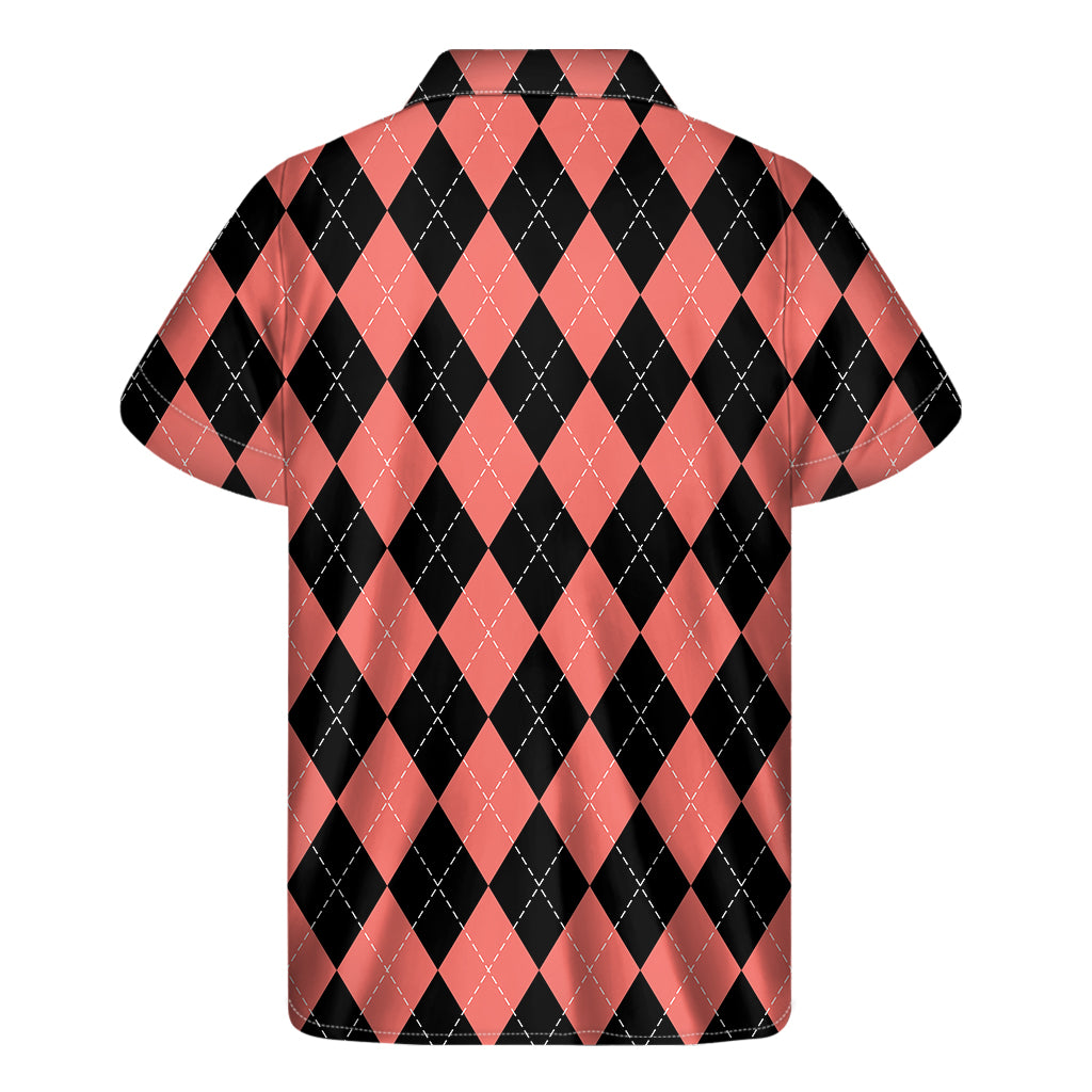 Black and Coral Hawaiian Argyle Print Short Sleeve Shirt - 2