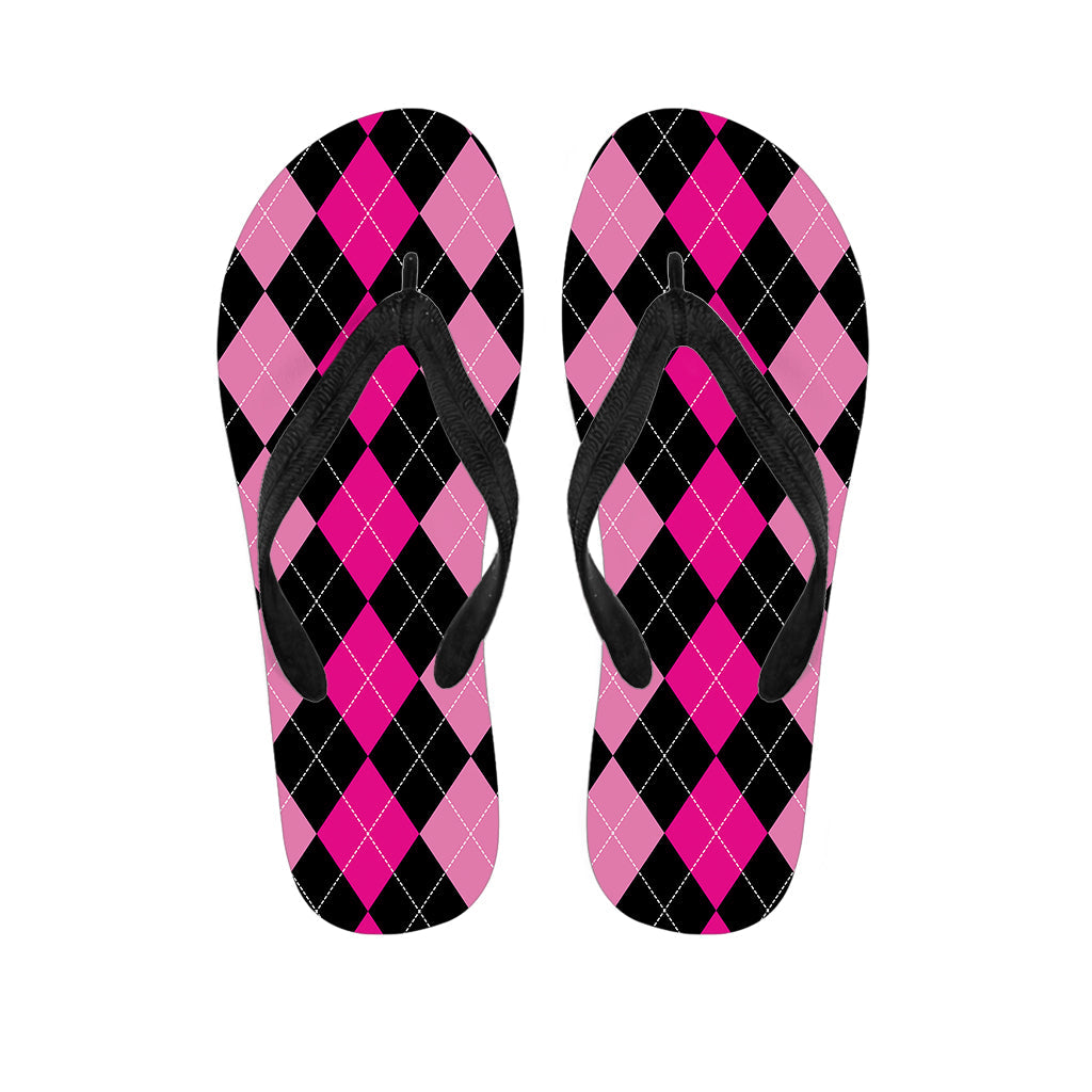 Black and Deep Pink Hawaiian Argyle Flip Flops: Perfect for Your Island Style - 1