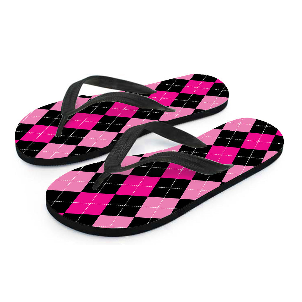 Black and Deep Pink Hawaiian Argyle Flip Flops: Perfect for Your Island Style - 2