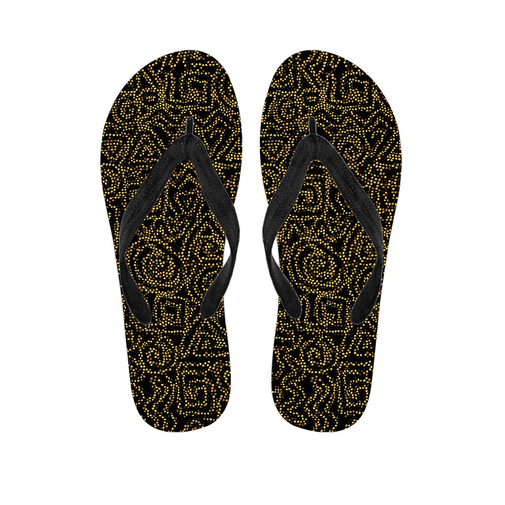 Black and Gold Hawaiian Print Flip Flops: Embrace Aloha Style! - 1