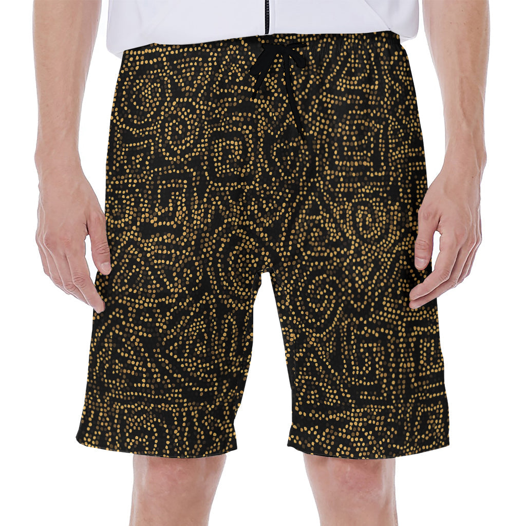 Black and Gold Hawaiian Print Men's Beach Shorts - Embrace Aloha style at the Beach - 1