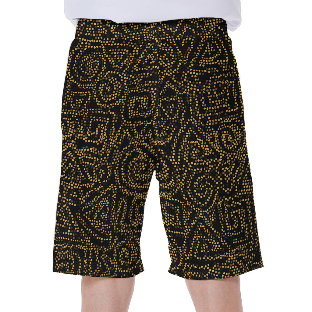 Black and Gold Hawaiian Print Men's Beach Shorts - Embrace Aloha style at the Beach - 1