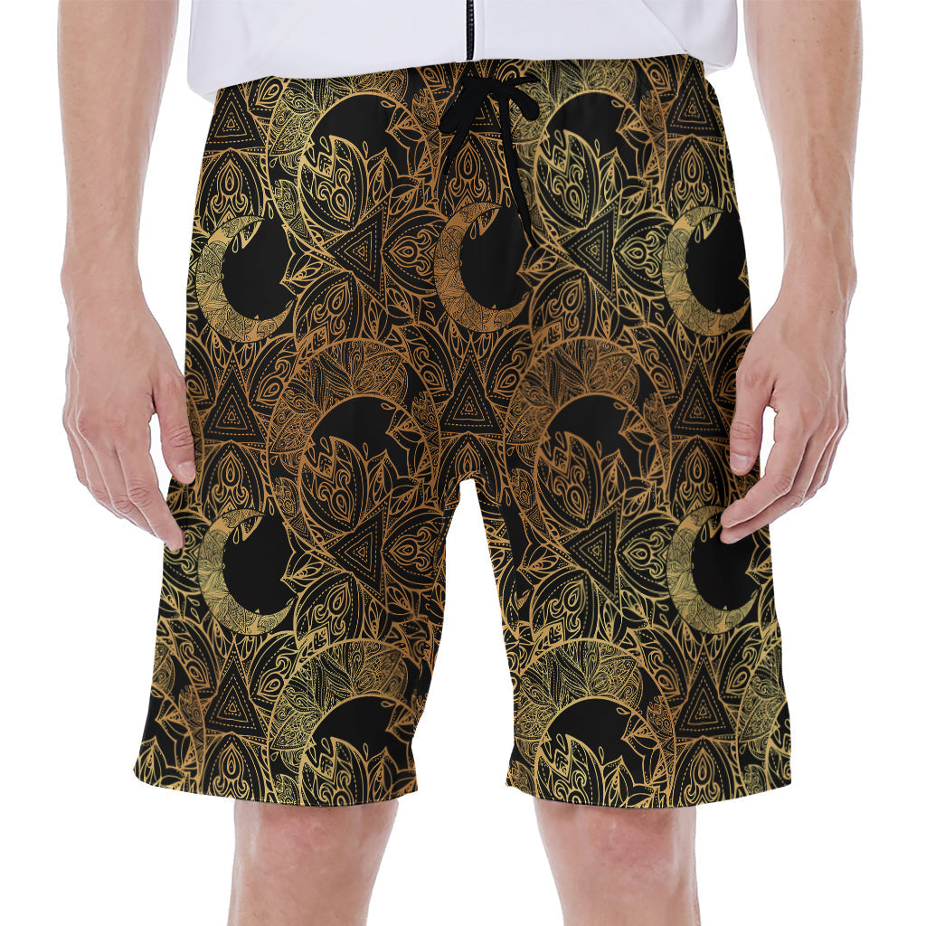 Black and Gold Celestial Pattern Hawaiian Men's Beach Shorts - 1