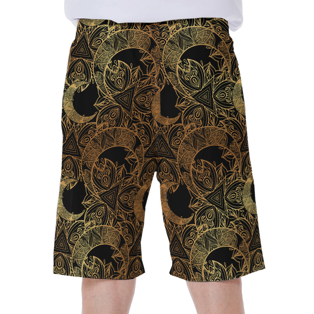 Black and Gold Celestial Pattern Hawaiian Men's Beach Shorts - 1