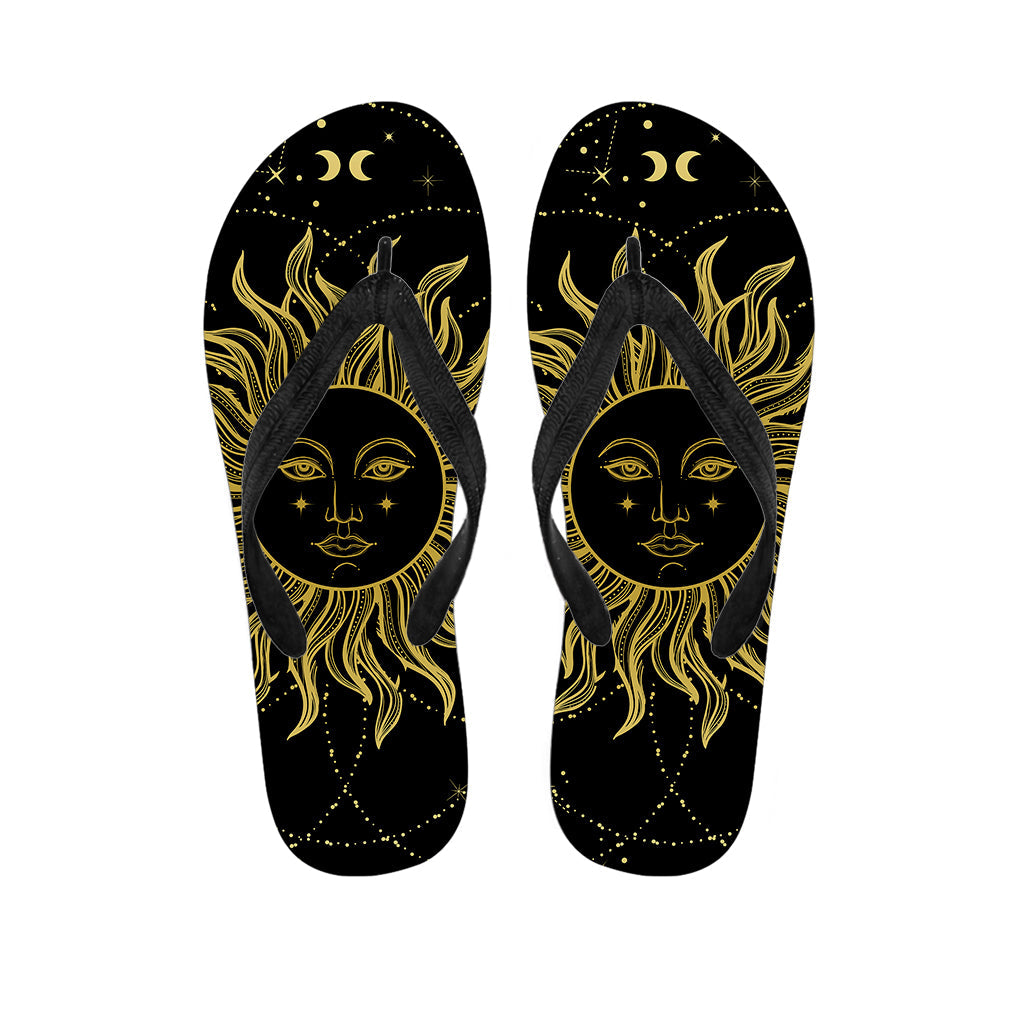 Black and Gold Celestial Sun Hawaiian Flip Flops: The Perfect Touch for Your Island Outfit - 1