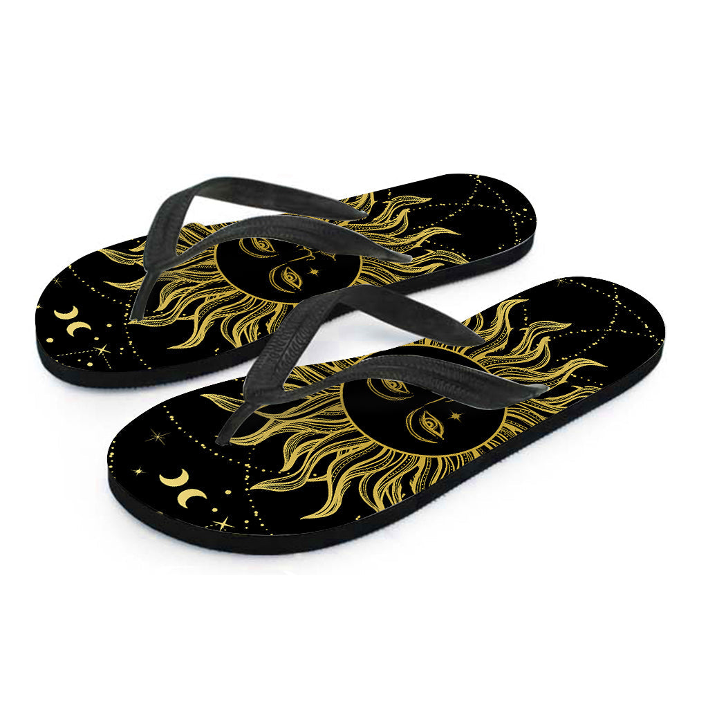 Black and Gold Celestial Sun Hawaiian Flip Flops: The Perfect Touch for Your Island Outfit - 2