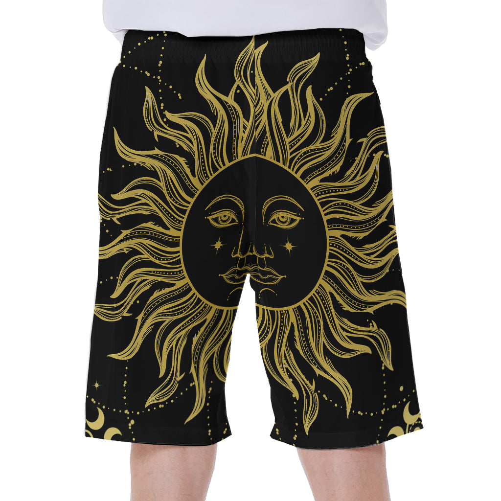 Black and Gold Celestial Sun Hawaiian Men's Beach Shorts - 1