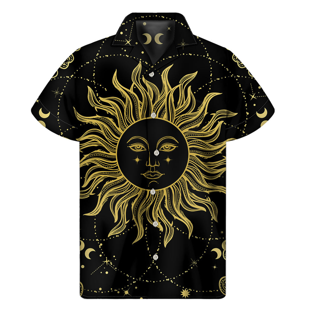 Black and Gold Celestial Sun Hawaiian Short Sleeve Shirt - Embrace the Aloha Vibe - 1