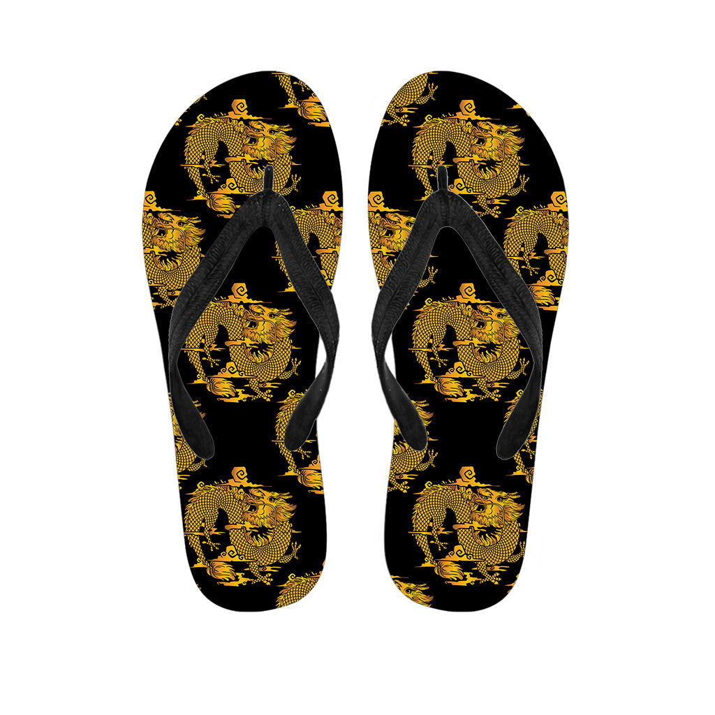 Black and Gold Dragon Pattern Hawaiian Flip Flops: Embrace Island Style - 1