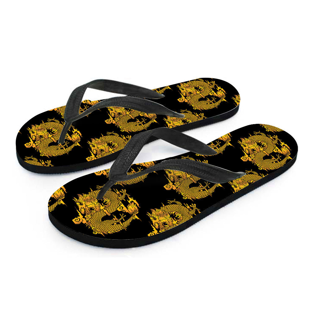 Black and Gold Dragon Pattern Hawaiian Flip Flops: Embrace Island Style - 2