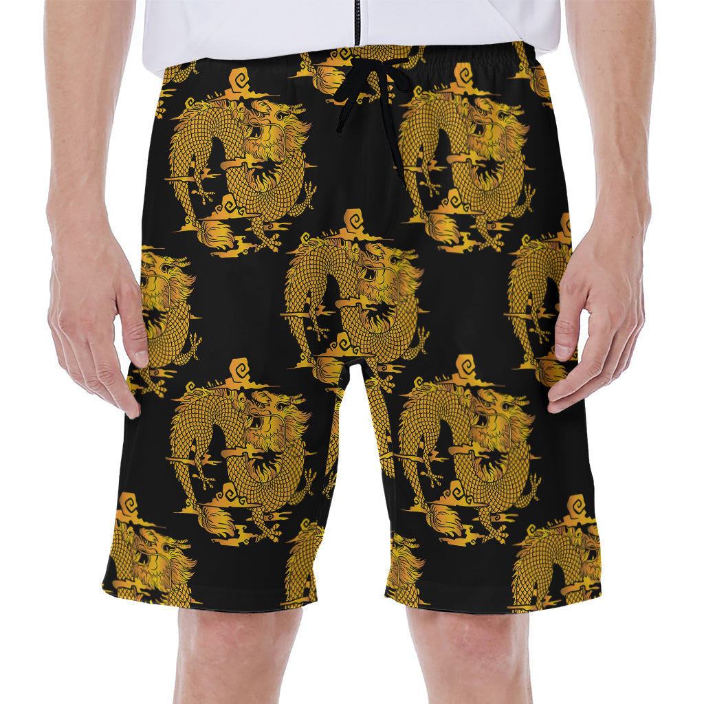 Black and Gold Dragon Pattern Hawaiian Men's Beach Shorts - 1