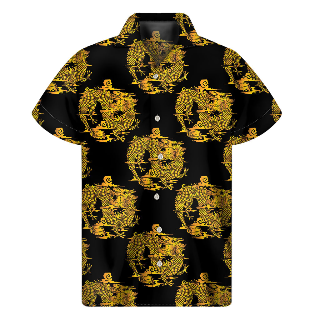 Black and Gold Dragon Hawaiian Short Sleeve Shirt - 1